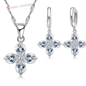 New! 925 Silver Diamond Necklace And Earrings Set